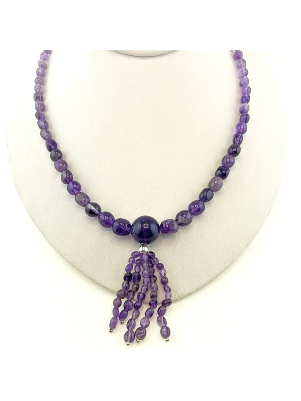 Jay King Necklace Amethyst Purple Tassel Dangle Drop Sterling Silver Beaded 925